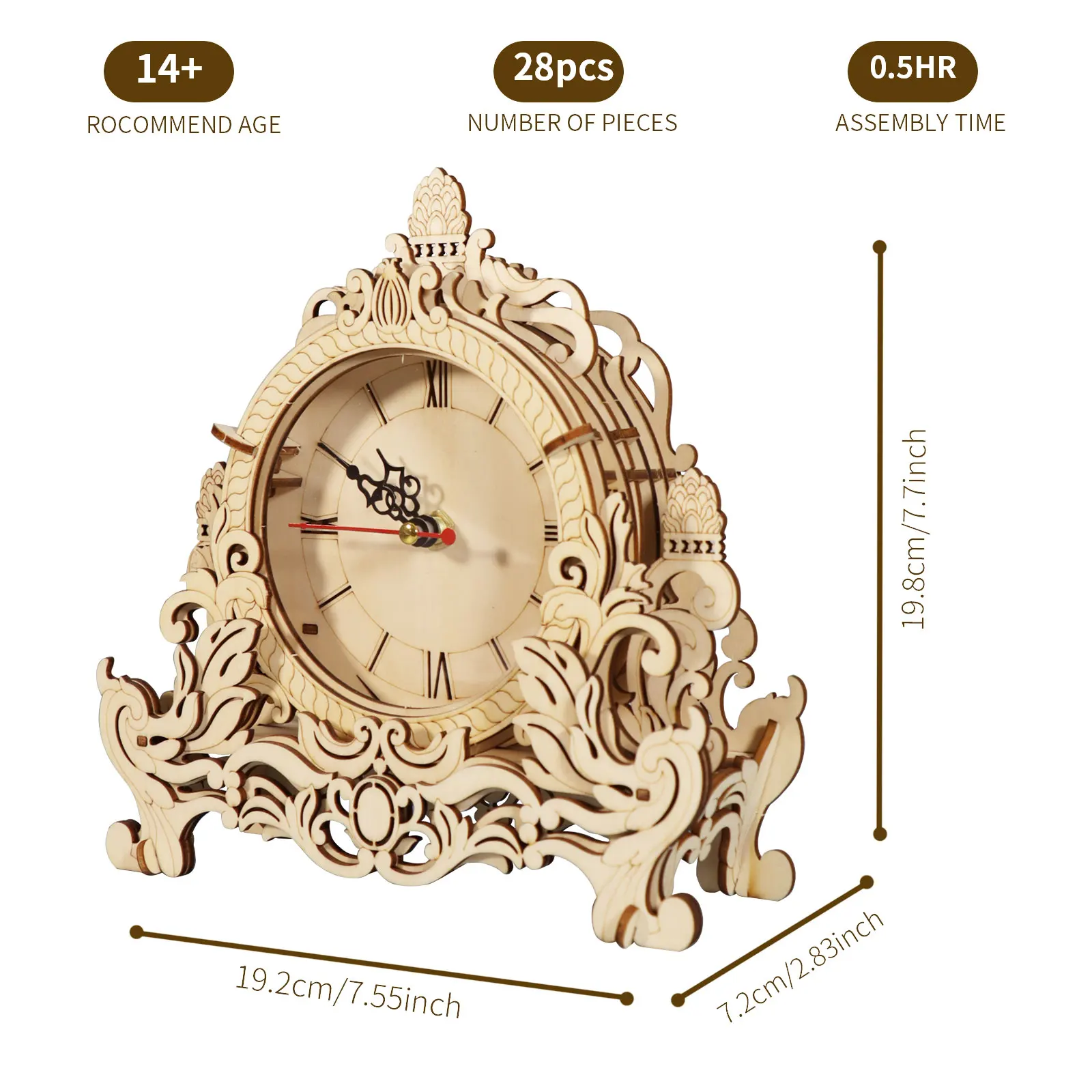 3D Wooden Puzzle Clock Model Kits Building Kits Desktop Clock DIY Architectural Building Blocks Creative Gift Home Decor for Fam