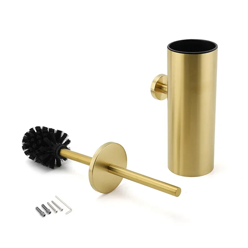 KYLINS  Bathroom Brushed Cleaner Stainless Steel Toilet Stablize Wall Mounted Holder Cup Gold Toilet Brush For Cleaning Storage