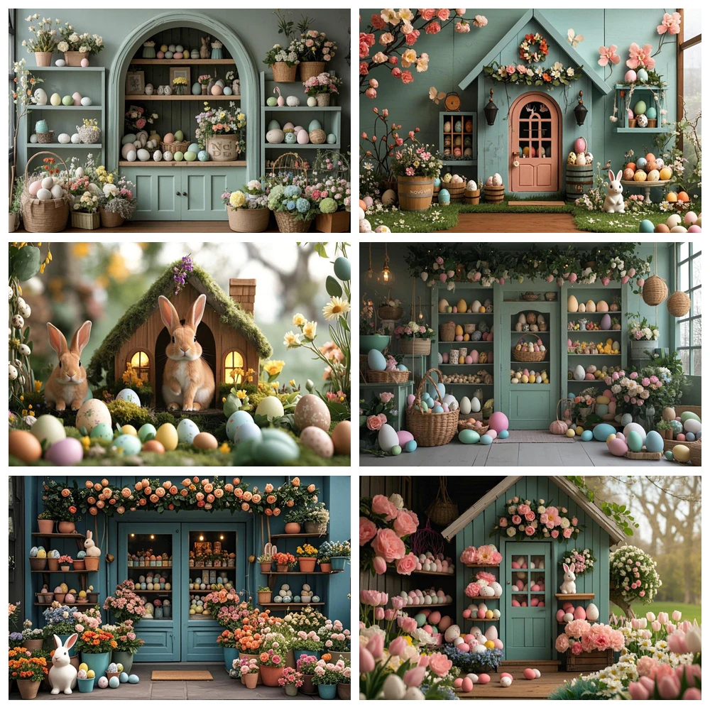 Spring Garden Happy Easter Day Photography Backdrops Props Fence Rabbits Butterfly Eggs Flowers Photo Studio Background CD-01