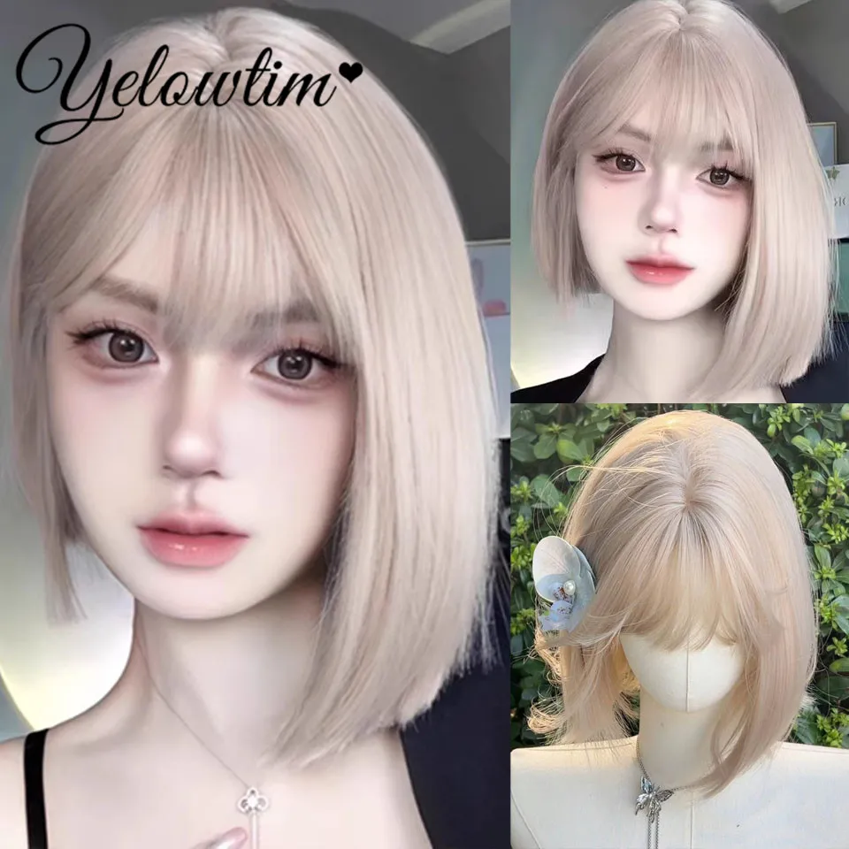 33cm/13inch Synthetic wig women's beige short hair new Lolita daily anti-aging bob head sweet cool full head set