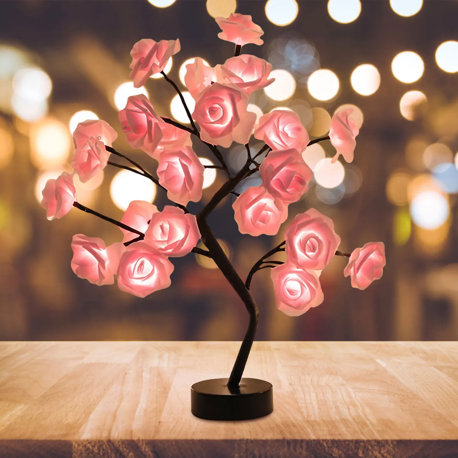 

s Rose Tree Lamp LED Light Birthday Flower Desk Lamp Pink Rose Black Tree Decorative Table Light Wedding Gifts