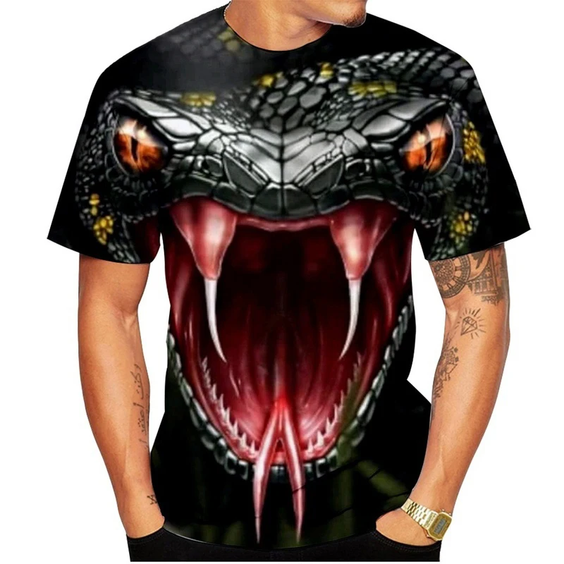 Horror Animal Snake 3D Print T-shirt Fashion Cobra Streetwear Men Woman O-Neck T Shirts Oversized Harajuku Tees Kids Male Tops