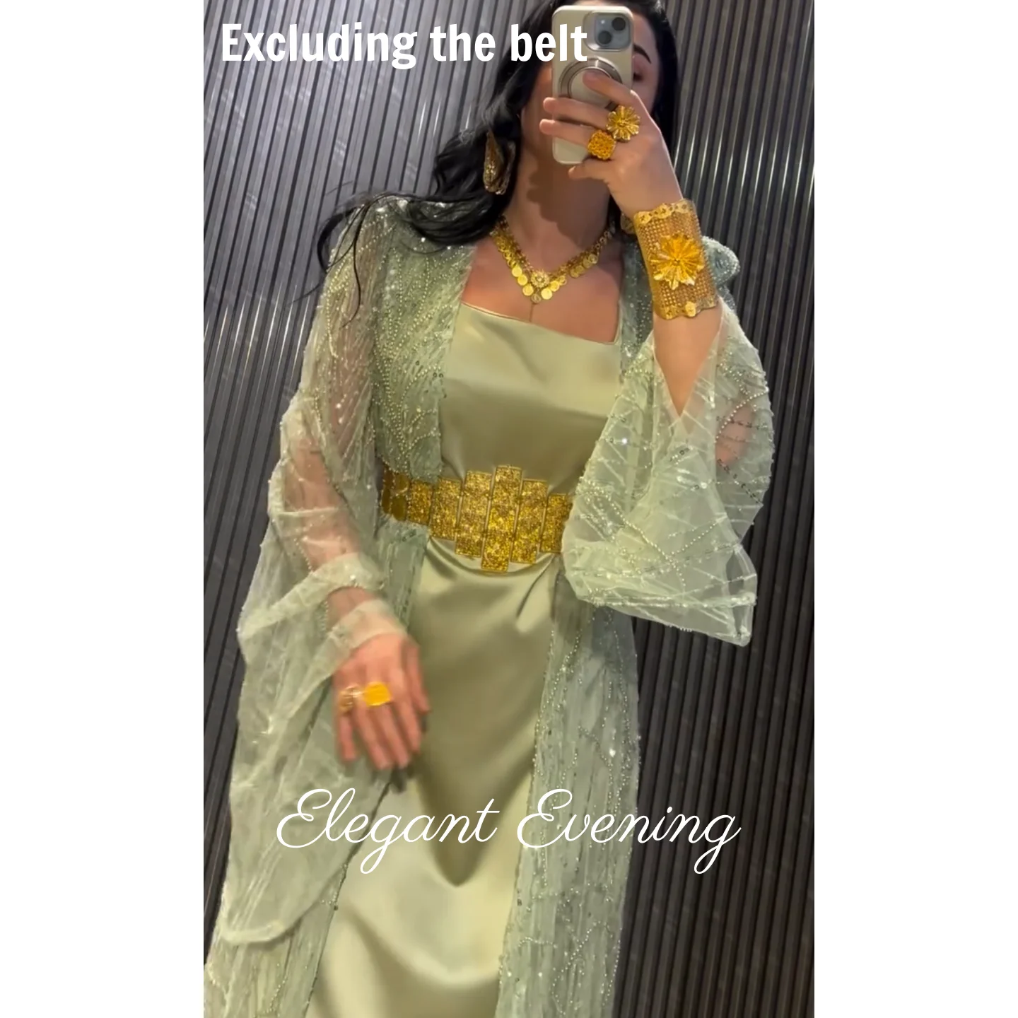Vestidos de festa à noite com miçangas verdes, mangas compridas, lindo temperamento, vestido de baile, arábia saudita, vestido de casamento feminino personalizado