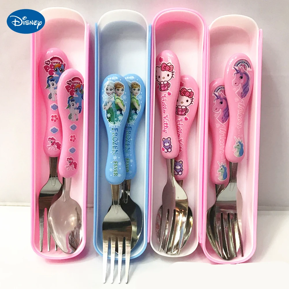 Disney Children\'s Training Chopsticks Spoon Fork Set Frozen Minnie Mickey Cars Spider man Fork Spoon Chopsticks Portable Cutlery