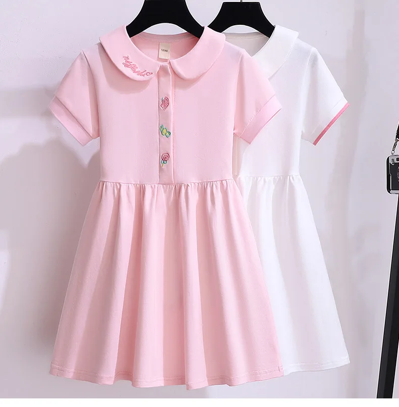 

2024 Summer New retro Girls A-LINE fruit Cotton peter pan Collar Teenager Silky iced Dresses Baby Clothes Toddler 4 to 12 year