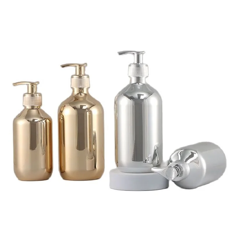 10pcs Lotion Pump Bottle 300ml500ml Electroplating Gold Silver Body Wash Shower Gel Dispenser Refill PET Plastic Shampoo Bottle