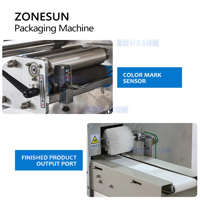 ZONESUN Horizontal Bagging Machine Full Automatic Bread Cake Snack Food Unscrambling Film Bag Sealing Packaging ZS-HYS350U