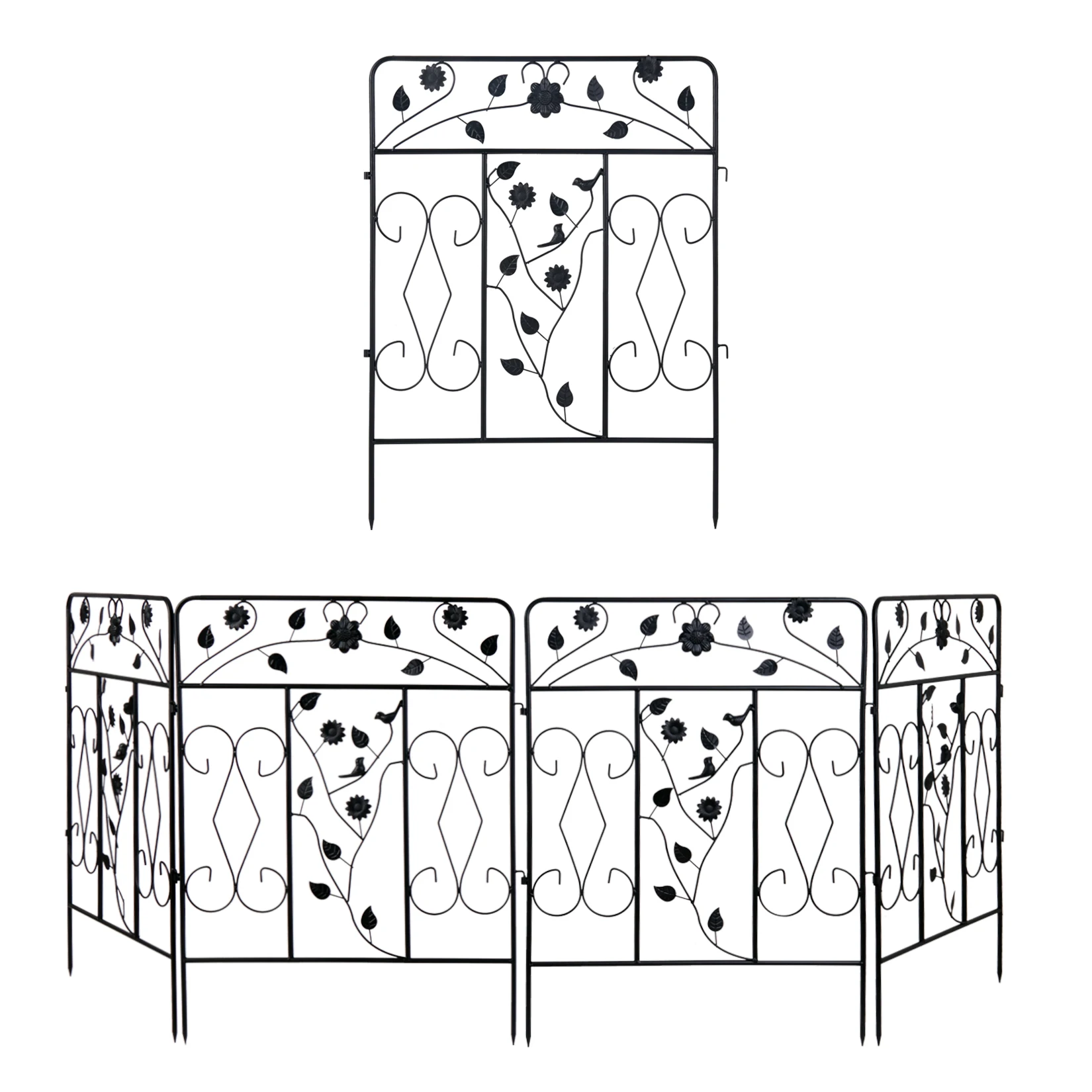 

Black Coated Steel Decorative Garden Fence Panel, 32x 24-inch Metal Border Folding Fence