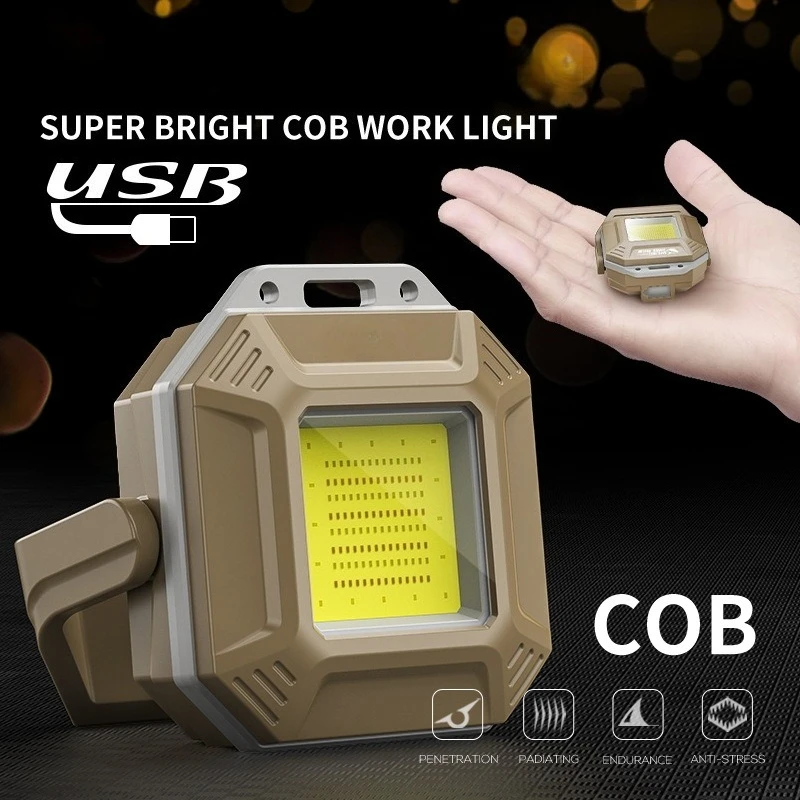 

Super Bright Work Light COB Floodlight USB-C Rechargeable Camping Flashlight 14 Mode Portable Emergency Warning Lamp For Fishing