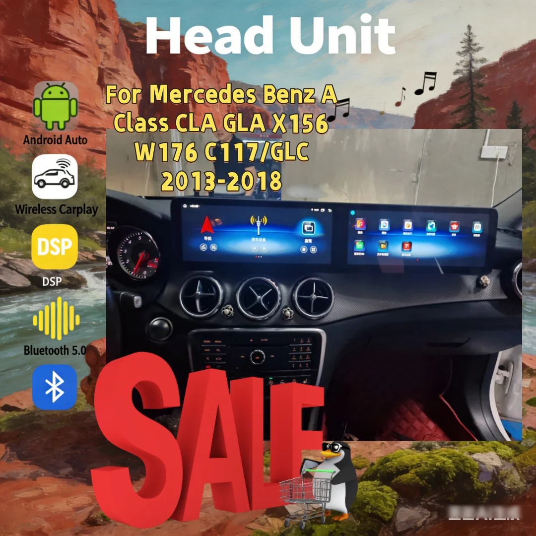 

12.3inch Dual Screen Head Unit For Mercedes Benz A Class CLA GLA X156 2013-2018 Android 14 Auto Carplay Car Multimedia GPS 4G BT