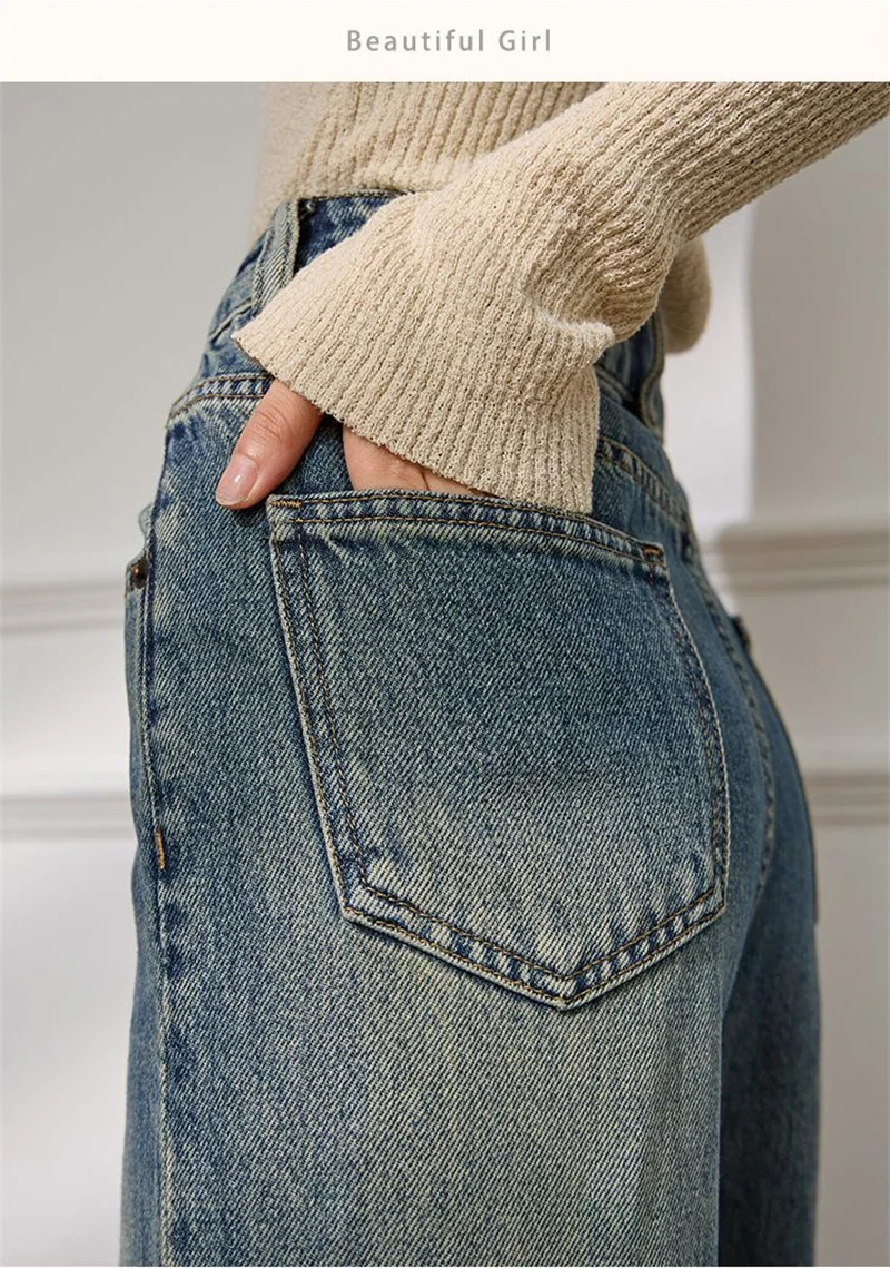 2026 秋冬ファッション刺繍花柄ストレートデニムパンツレディースルーズハイウエストカジュアルワイドレッグジーンズレディースパンツ