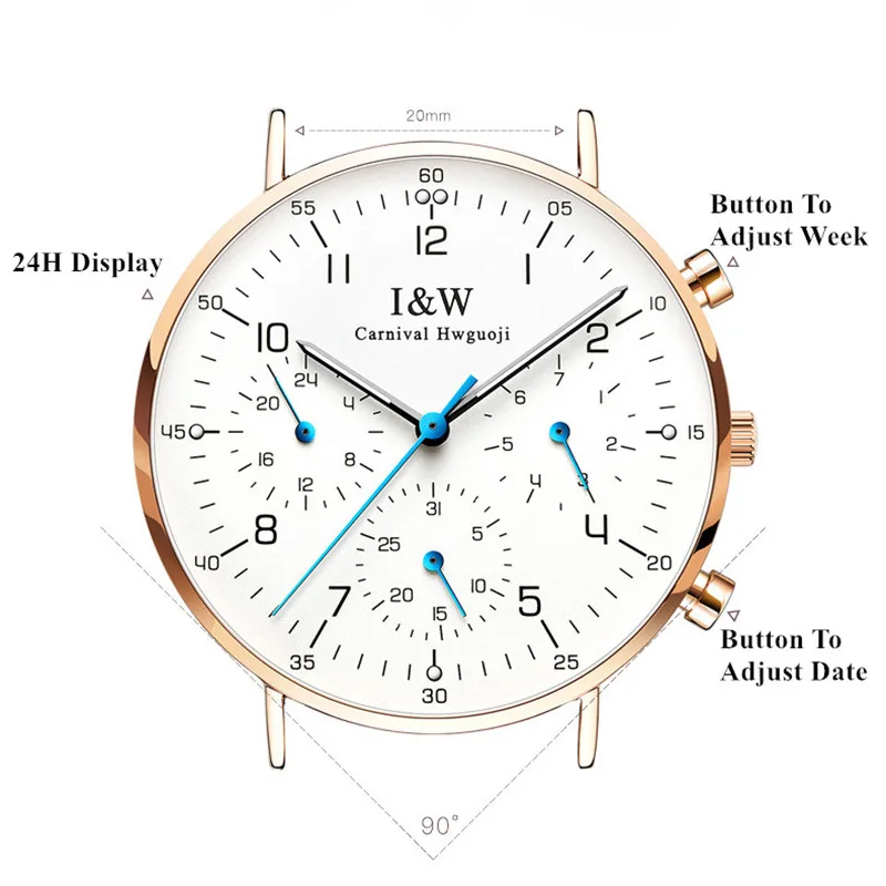 Carnival Brand Fashion Quartz Watch for Men Luxury Luminous Ultra Thin Sapphire Glass Wristwatch Waterproof Clock Reloj Hombre