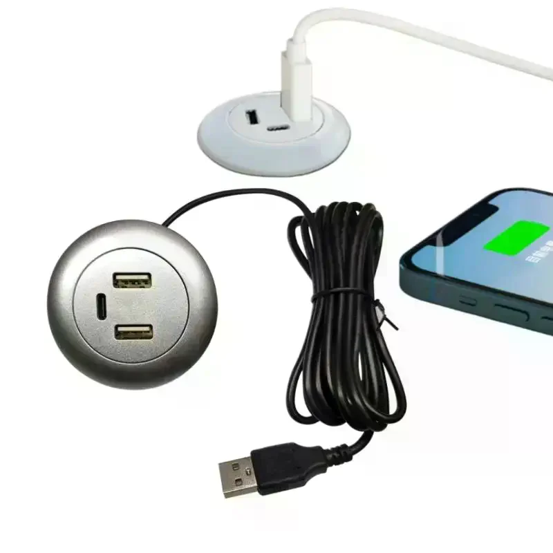 1Pcs Type-C USB Charger 3 In 1 Splitter Desktop Hole Embedded USB Hub For Laptop PC Mobile Phone Charging Furniture Office Socke