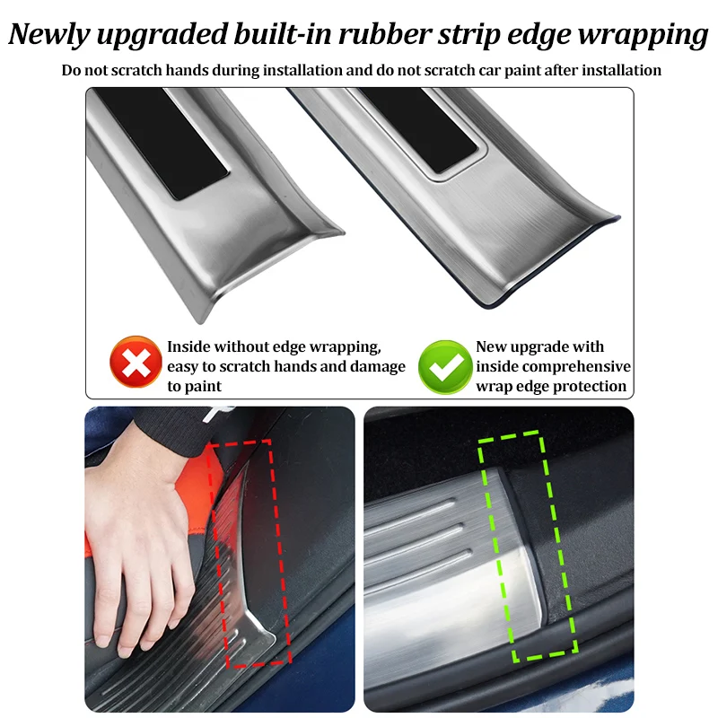 LINNUNU Stainless Steel Auto Door Sill Scuff Plate Guard Cover Pedal Fit for Geely KX11 Monjaro Manjaro 2021-2023 Protect Trim