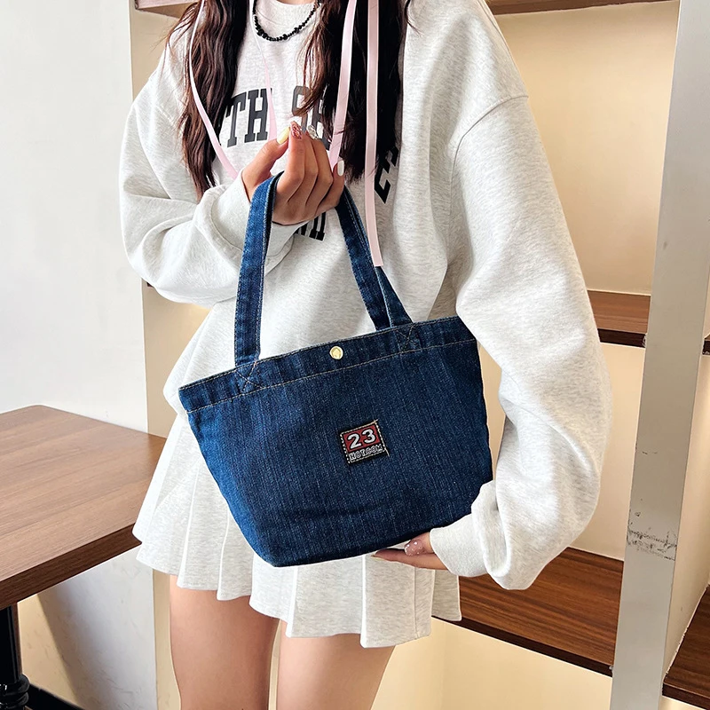 New Mini Simple Fashion Denim Canvas Bag With Large Capacity Upper Handbag image 2