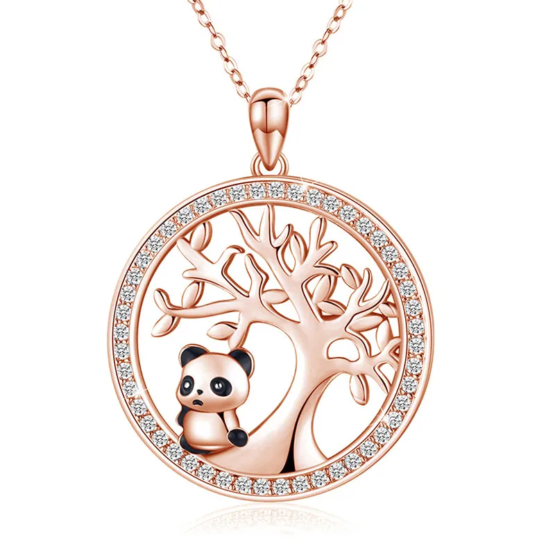 Cute Panda Pendant Animal Round Simulated Opal Bamboo Necklace For Fashion Lover
