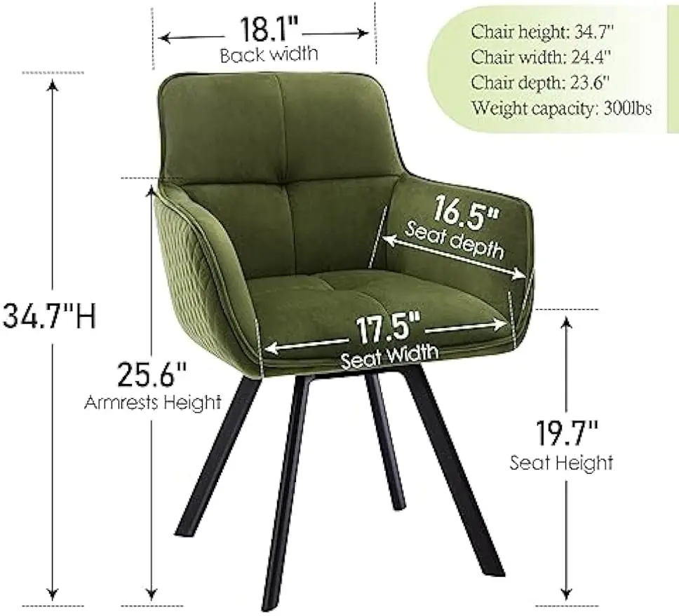 Stylish Green Velvet office Chair Mid-Back Swivel Armchair Wide seat&Sturdy Metal Frame Women, Girls Comfortable Desk Task Chair