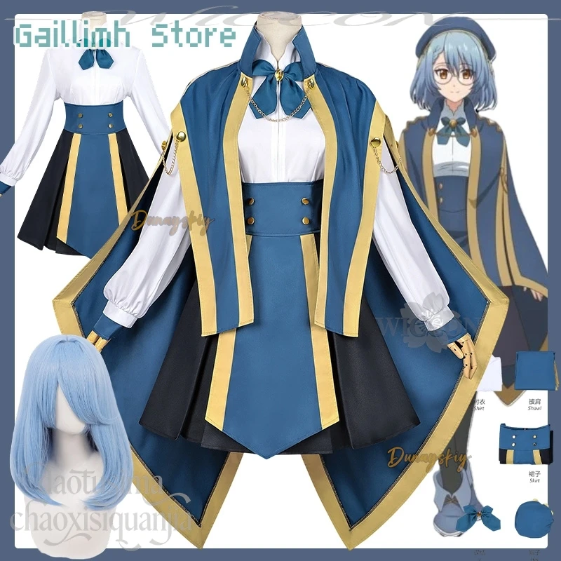 Jenie Cosplay nuevo Anime Kunon el hechicero puede ver ktauniforme mágico azul Kawaii para chica bata mágica vestido pelucas Navidad Cos