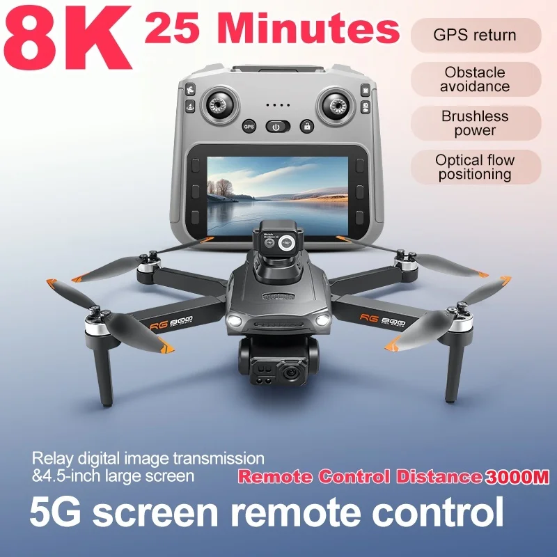 GPS Drone 8K Professional HD Dual Camera With Screen 5G 360°Obstacle Avoidance Brushless Foldable Quadcopter Screen Drone Toys