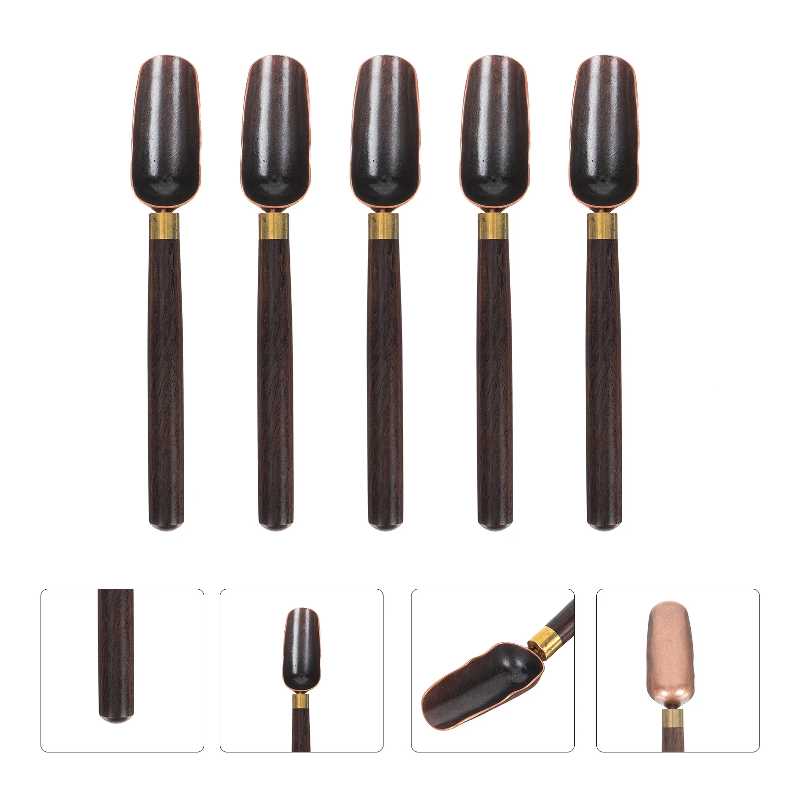

5pcs Spoon Shovel Long Teaspoon Teaspoons Copper Black Wood Smooth Home Kitchen Accessory