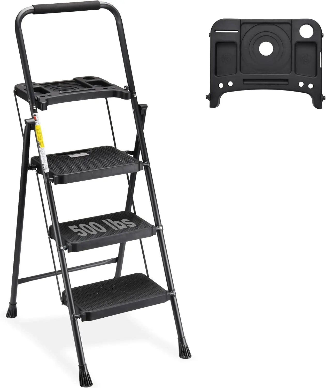 

3 Step Ladder with Tool Tray, Folding Step Stool with Wide Non-Slip Pedal and Comfort Handgrip for Household and Office