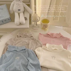 Undershirt Autumn New Children Clothing Girl Bow Flower Edge Bottom Layer Shirt Solid Color Tops Simple 2024 Bows Fashion