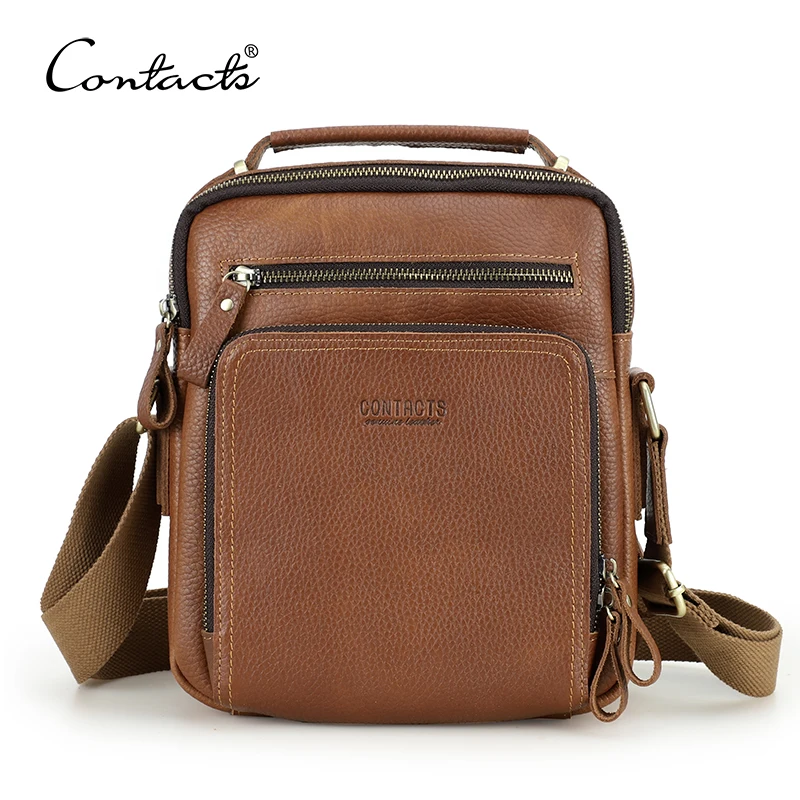 CONTACT\'S casual men\'s messenger bags genuine leather shoulder bags for man luxury brand male crossbody bag fashion for ipad