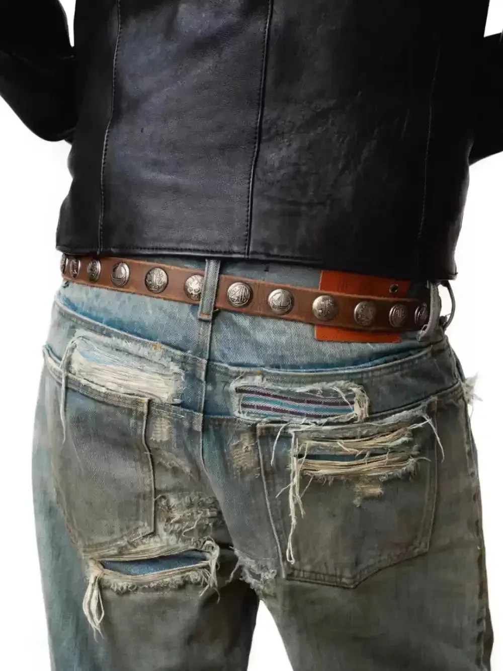No Faith studios top layer cowhide leather coin badge punk style rivet belt