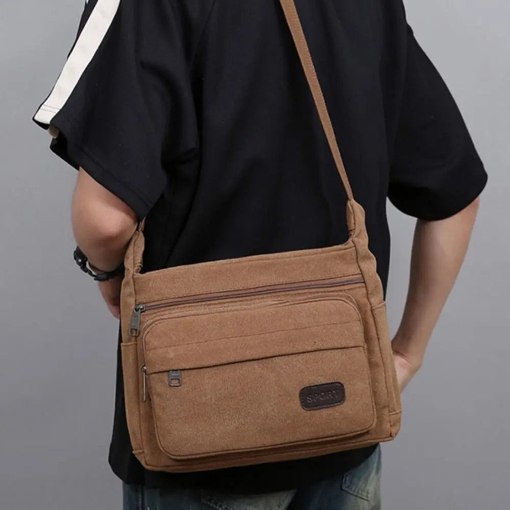 

Высококачественная парусиновая сумка через плечо большой вместимости, прочная сумка-мессенджер с несколькими отделениями, износостойкая сумка через плечо для отдыха