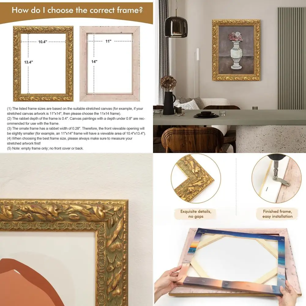 إطار صورة ذهبي عتيق مقاس 16 × 20 للوحات الزيتية القماشية، ديكور الحائط المزخرف (فارغ، بدون لوحة خلفية)