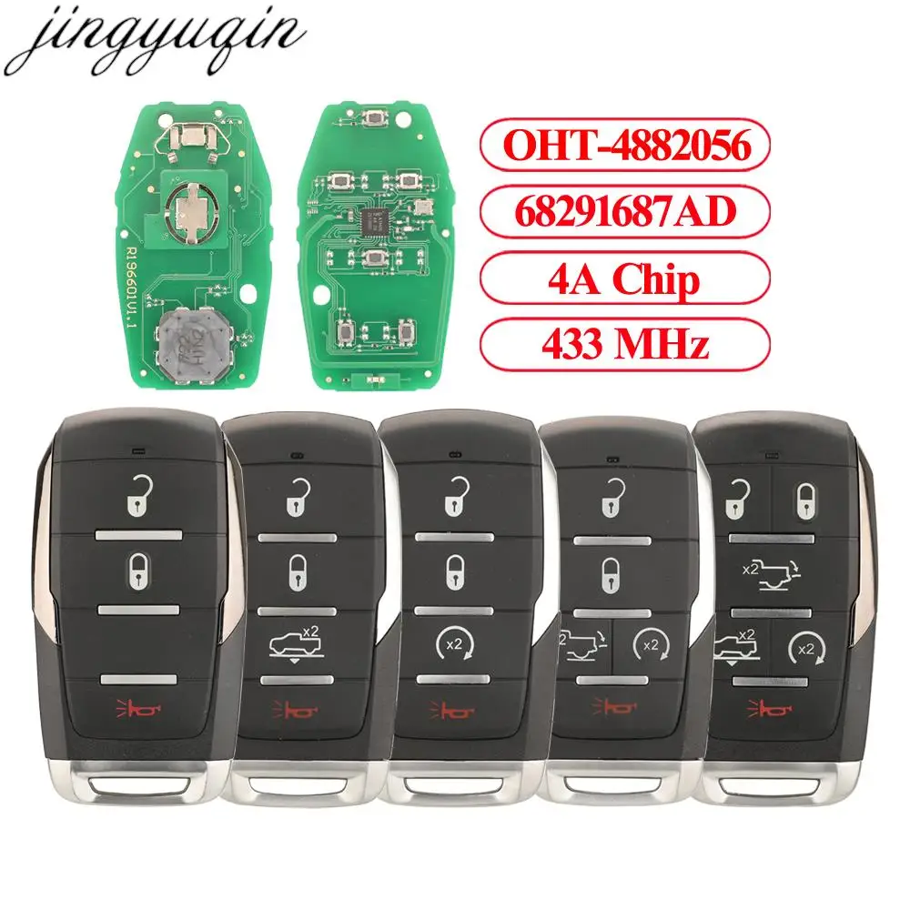 Jingyuqin OHT-4882056 433MHz 4A Chip Remote Car Key Alarm For Dodge Ram 1500 Pickup 2019 2020 2021 68291687AD 3/4/5/6 Buttons