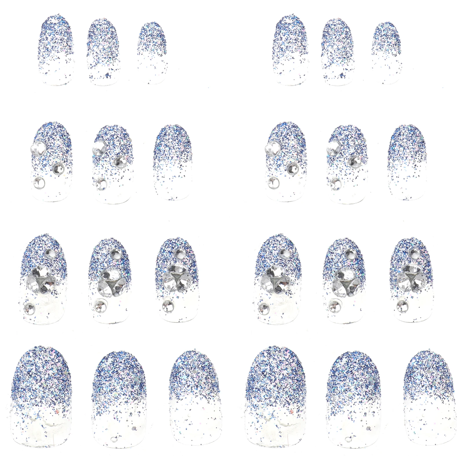 

24pcs Diy False Nail Tips Blue Glitter Removable Fake Nails For Women Girls Sturdy Non-Toxic Nail Art Accessories Home Salon Use