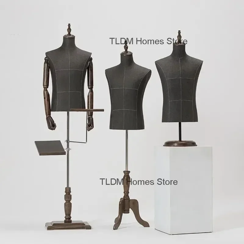 High-end Clothing Store Suit Male Mannequin Wooden Arm Mannequins Props Bust Display Window Model Body Adjustable Stand