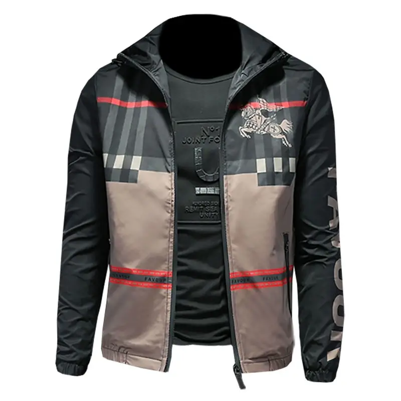 Men's War Horse Printed Hooded Jacket Men's Spring High-end Korean Edition Slim Trend Zipper Casual Jacket