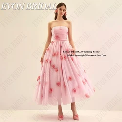 EVON BRIDAL 2024 Pink Homecoming Dresses With Flowers Tulle Strapless Prom Gowns Tea-Length robe cocktail mariage Women Custom