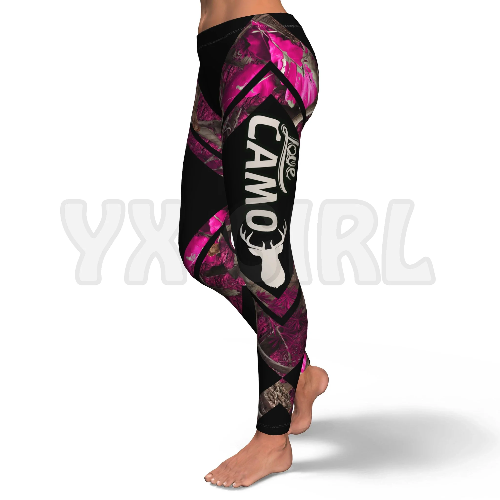 YX GIRL Women\'s For Girl Hunting Love Camo Blue 3D Printed Leggings Sexy Elastic Female Skinny Leggings Gothic Yoga Leggings