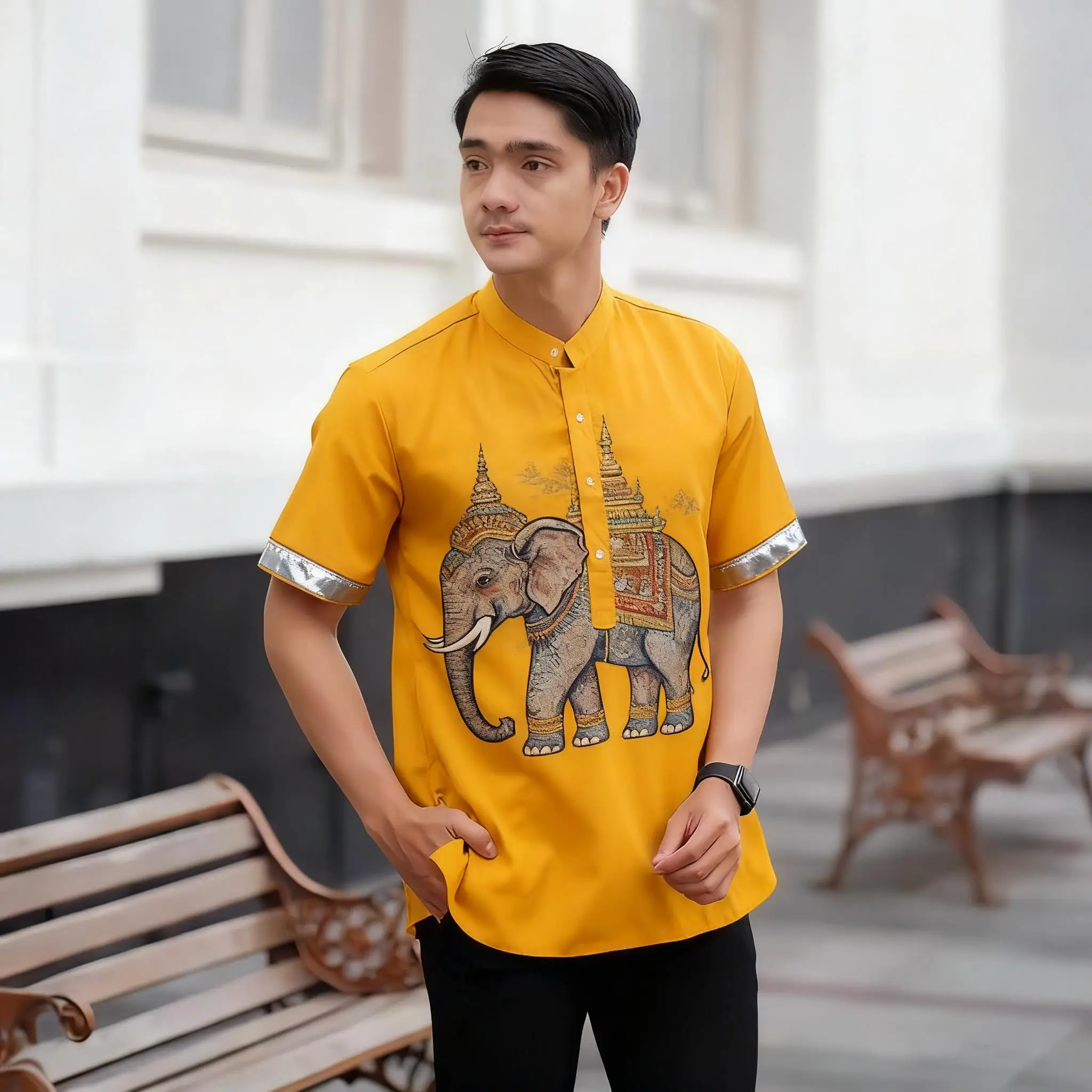 Mens Abaya Thobe Arabic National Style Henley Banded Plain Gown Shirts Muslim 2026 Thobe Middle Eastern Islamic Short-sleeved