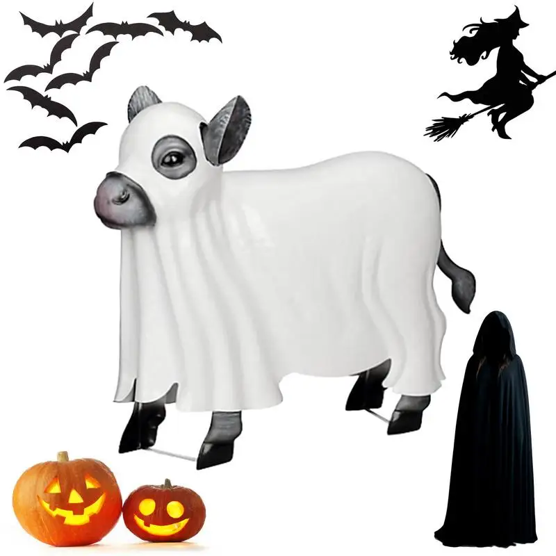 

Halloween Spooky Metal Ghost Cow Statue Cow Skull Prop Ghost Figurine Yard Decorative horror Haunted animal Ghost Cow Statue