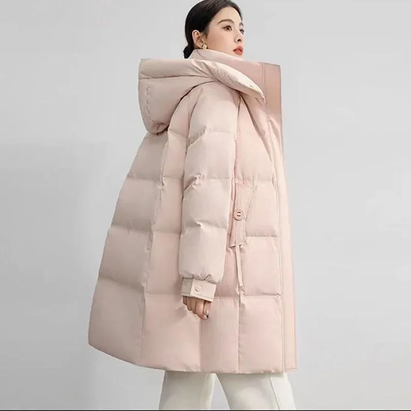 New Fashion Women Long Down Cotton Coat Winter Warm Padded Jacket Female Korean Detachable Hooded Parker Overcoat Cotton Clothes