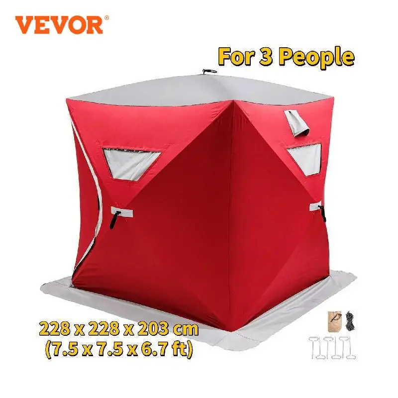 VEVOR Tenda da Pesca sul Ghiaccio 228x228x203cm, Riparo Portatile per 3 Persone, Tenda da Pescare per Riparo del Ghiaccio con 4 Picchetti di Terra e 4 Guy Rope Uso per Pesca, Campeggio ed Escursioni