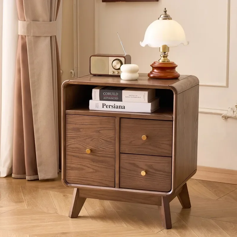 for Solid Wood Bedside Table Small Apartment Bedroom Nordic Style Storage Cabinet Ash Wood Texture Advanced Nightstand