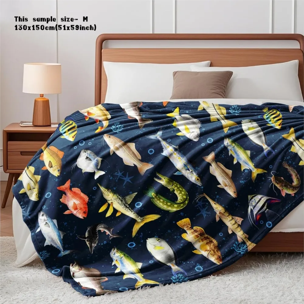 Deep-sea Fish Cute Animals Gift Flannel Blanket For Birthday Festival Watch TV Blanket Nap Reading Camping Four Season Use