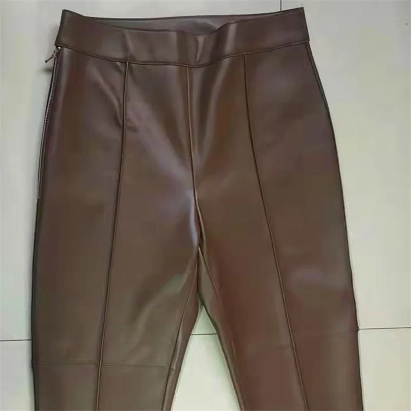 Women\'s Sheepskin Pants, OL Genuine Leather Pants, Ankle Length, Slim Casual Leather Pants, Spring, Autumn