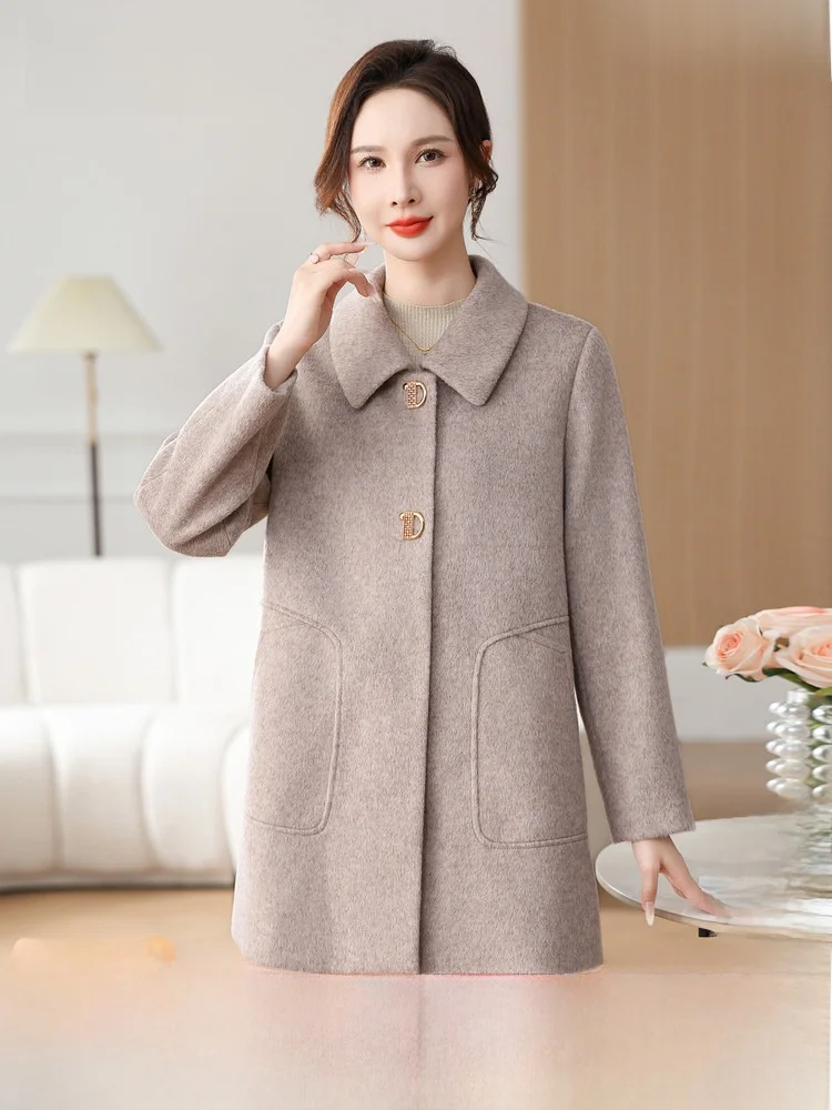 

Модное повседневное шерстяное пальто для женщин, средней длины, свободного кроя, осеннее, новинка, SNOW FLNG, для поездок на работу, однотонное