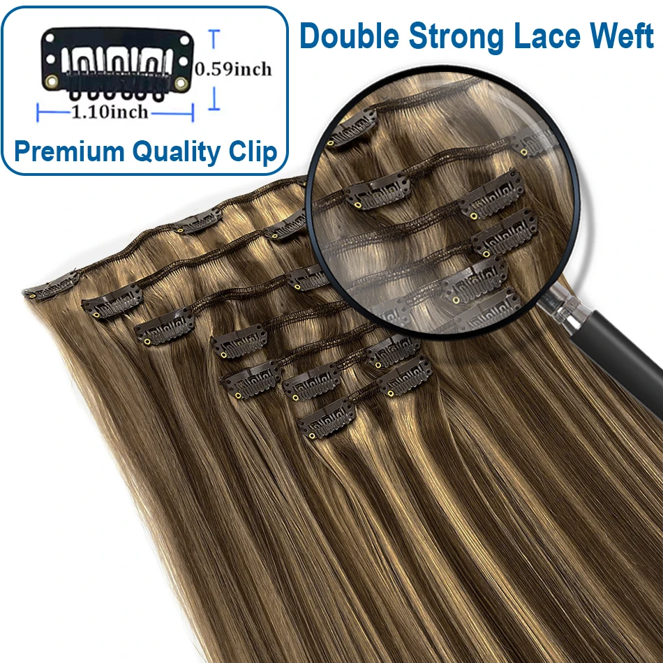 人毛クリップ式エクステ 多色展開 100g クリップ式エクステ 本物の人毛 ストレート レミーヘア 18インチ 6ピース