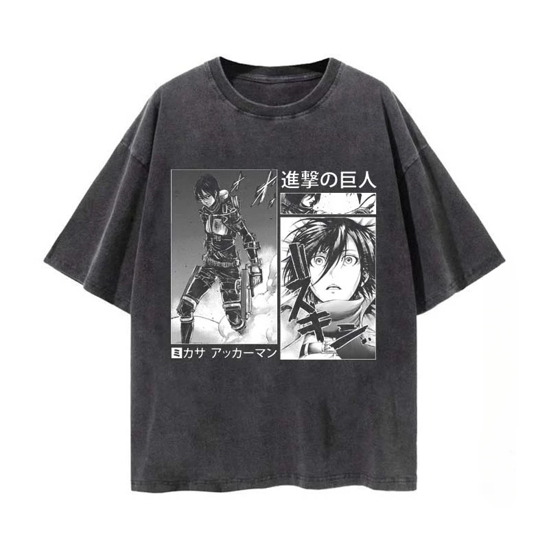 Attack on Titan Mikasa Ackerman Anime Woman Shirt Streetwear Harajuku Vintage Distressed Tshirt Manga Graphic T Shirt Men Tops