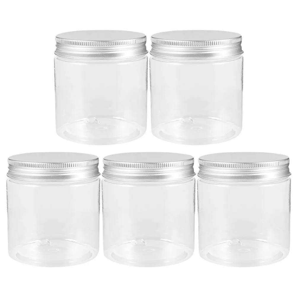 

5Pcs Mini Transparent Jars Silver Aluminum Lids Wide Mouth Plastic Containers Leakproof Spice Storage for Kitchen Rv Travel