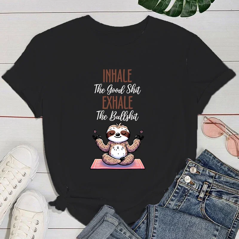 Casual Tops Summer T-shirt Womens Yoga Sloth Letter Printed Aesthetic Clothes Short sleeved Harajuku streetwear Casual Tops Tees