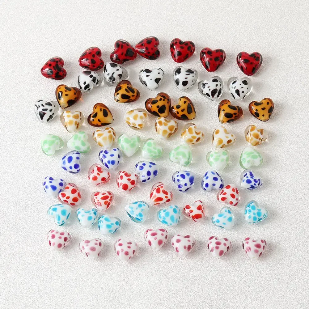 4 個ハート型ガラスビーズ愛ペンダントチャームジュエリー作成ネックレス DIY 手作り用品アクセサリー