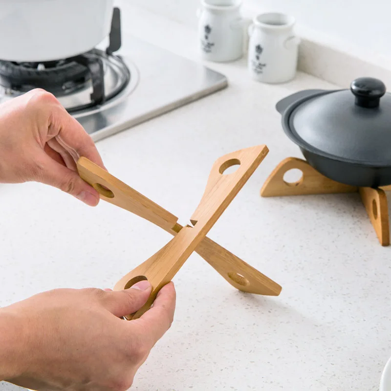 Bamboo Cross Pot Rack Tray Rack Detachable Wood Table Mat Kitchen Pot Heat Insulated Cooling Dish Potholders Gadget Holder